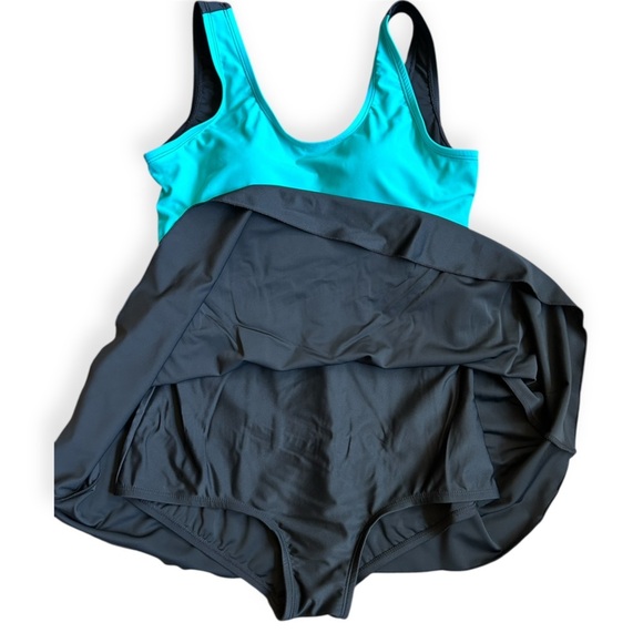 Blair One Piece Swimsuit Dress Aqua and Black Womens Size 10 - Picture 3 of 7